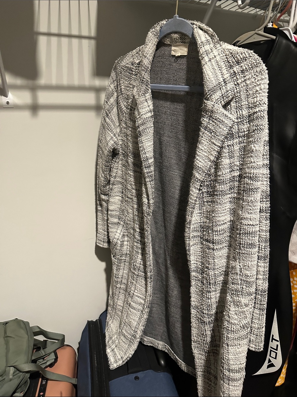 Open-Front Bouclé Knit Duster Jacket - Gray & White